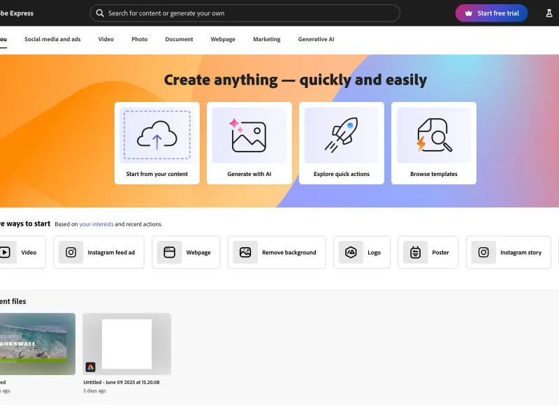 Adobe Express — Design скриншот интерфейса