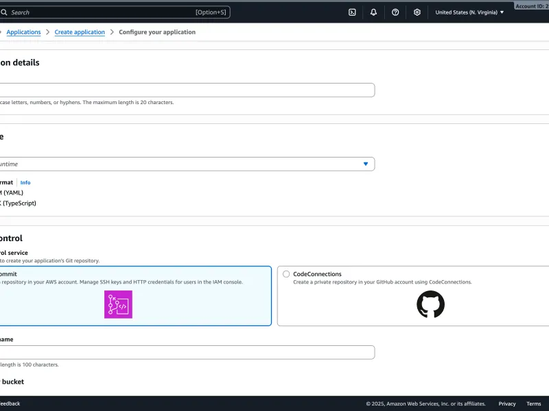 Amazon Web Services — Developer Tools скриншот интерфейса