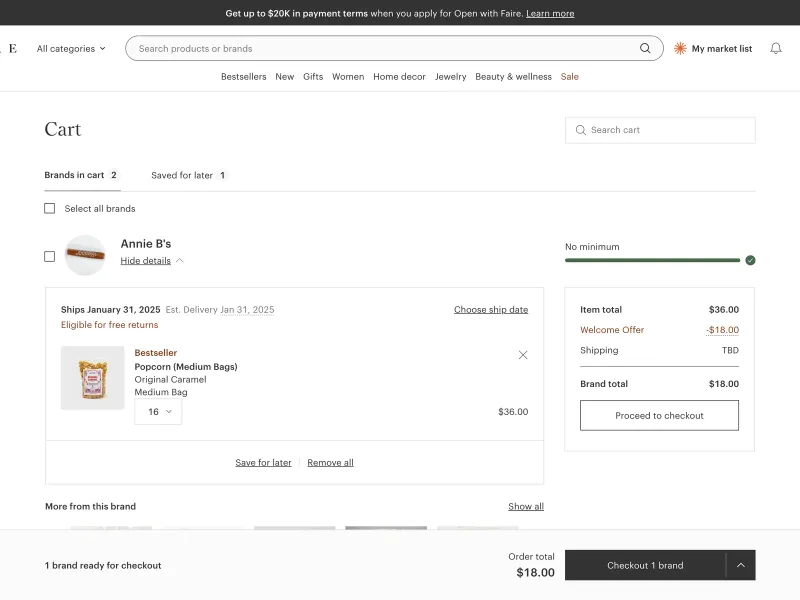 Faire — E-commerce скриншот интерфейса