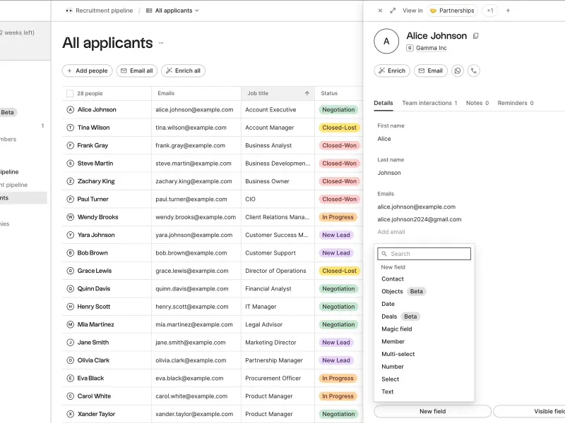 Folk — CRM скриншот интерфейса