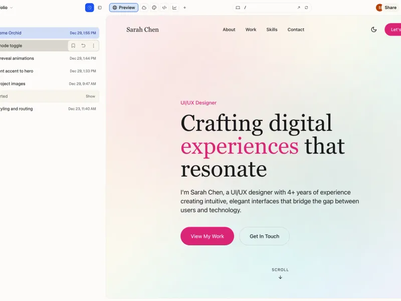 Lovable — Developer Tools скриншот интерфейса