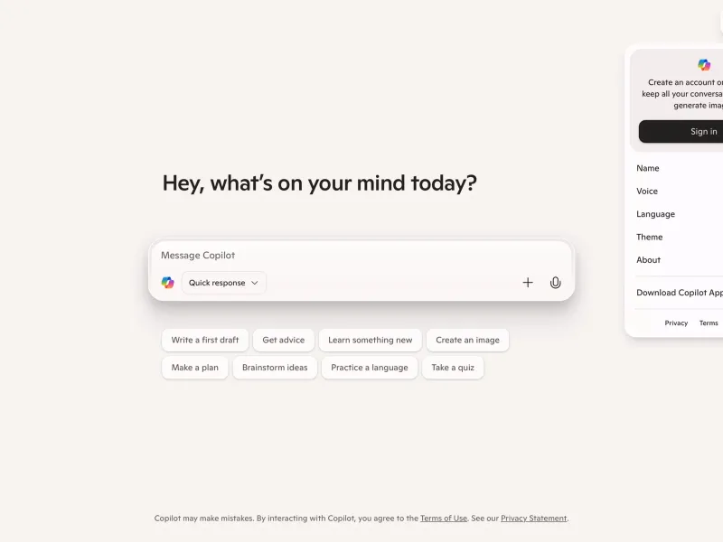 Microsoft Copilot — AI & ML скриншот интерфейса