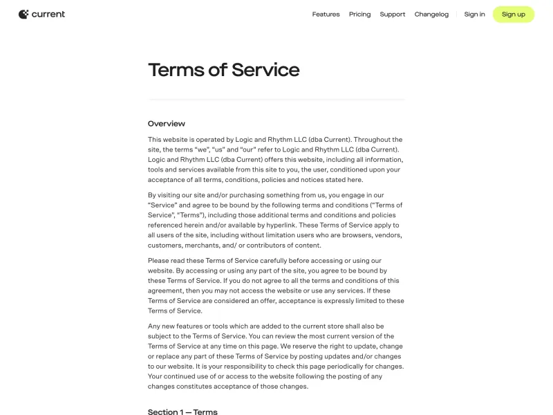 Current — Fintech скриншот интерфейса