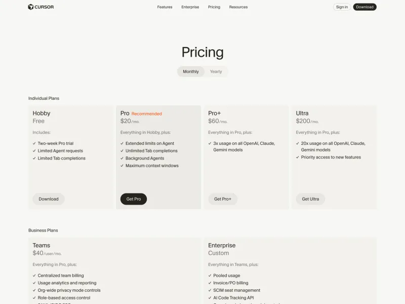 Cursor — Developer Tools скриншот интерфейса