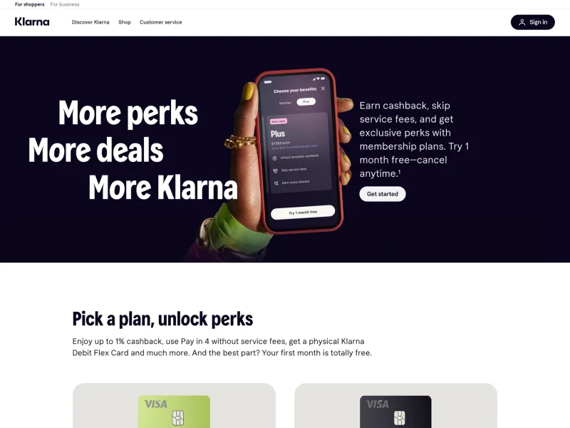 Klarna — Fintech скриншот интерфейса