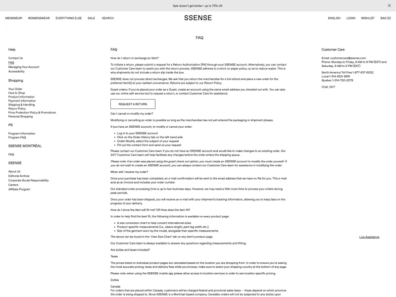 SSENSE — E-commerce скриншот интерфейса