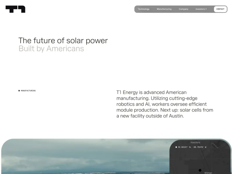 T1 Energy — Technology скриншот интерфейса