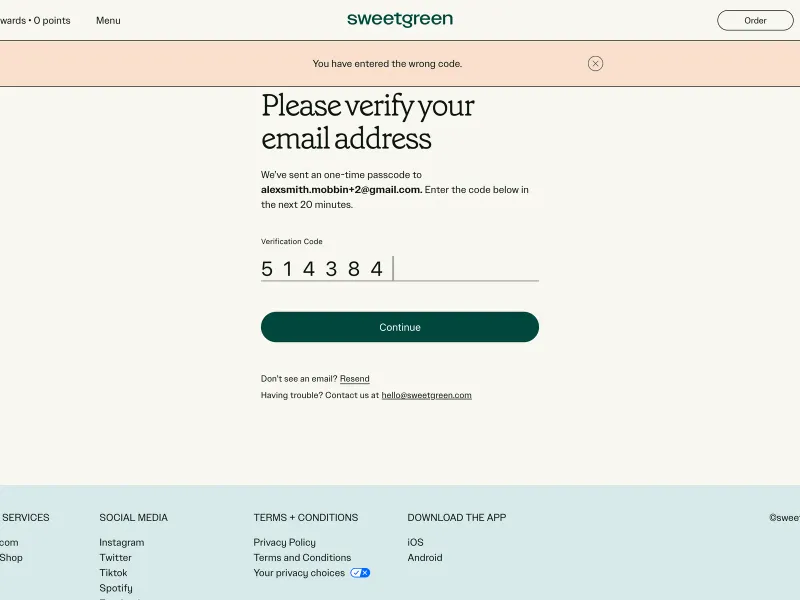 Sweetgreen — Food & Drink скриншот интерфейса