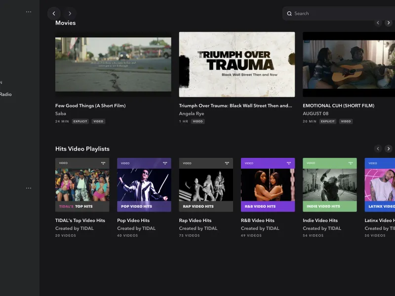 TIDAL — Entertainment скриншот интерфейса