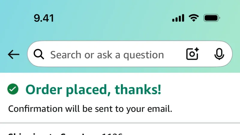 Order Confirmation — Amazon Shopping, E-commerce UI