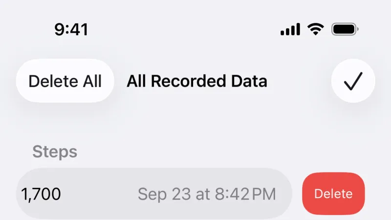 Delete — Apple Health, Health UI