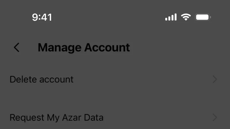 Delete & Deactivate Account — Azar, Social UI