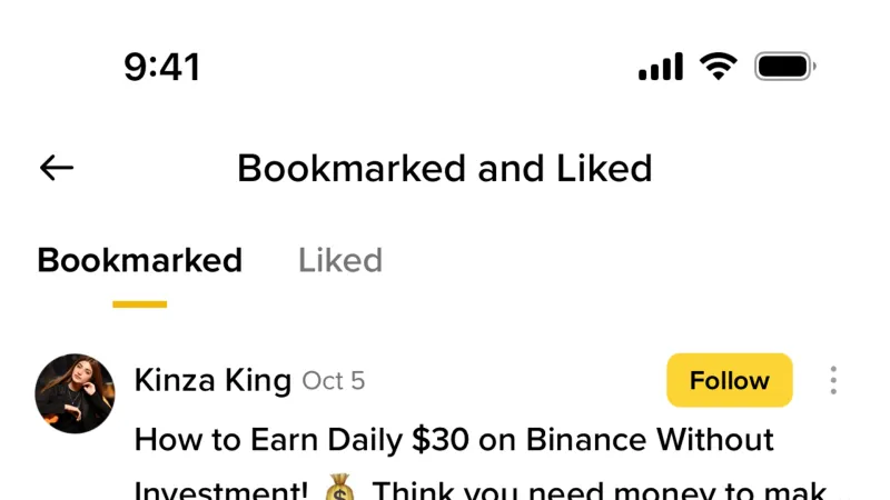 Bookmarks & Collections — Binance, Fintech UI