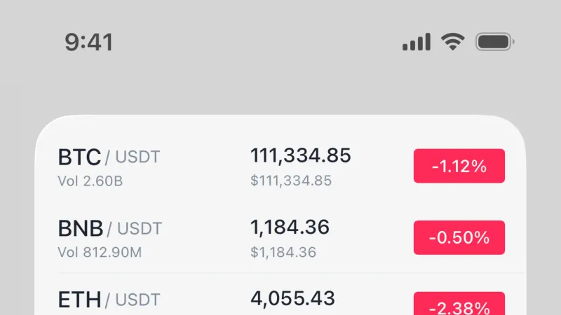 Widgets — Binance, Fintech UI