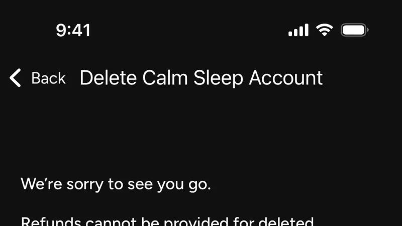 Delete & Deactivate Account — Calm Sleep, Health UI