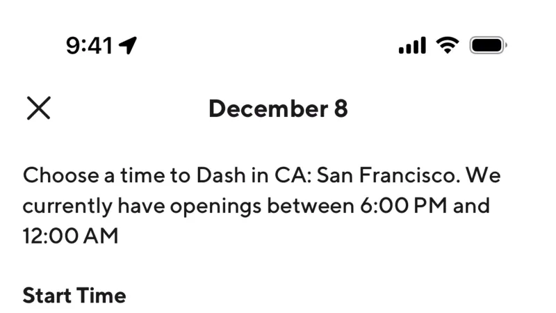 Schedule — DoorDash Dasher, Food & Drink UI