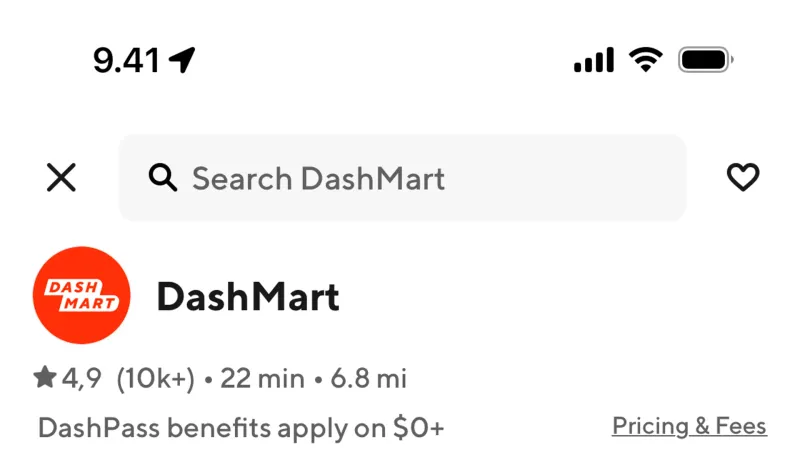 Top Navigation Bar — DoorDash, Food & Drink UI