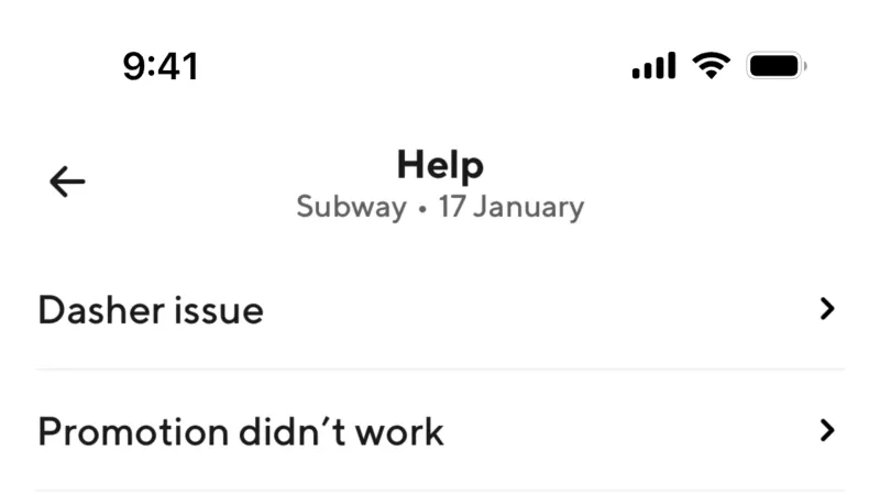 Help & Support — DoorDash, Food & Drink UI