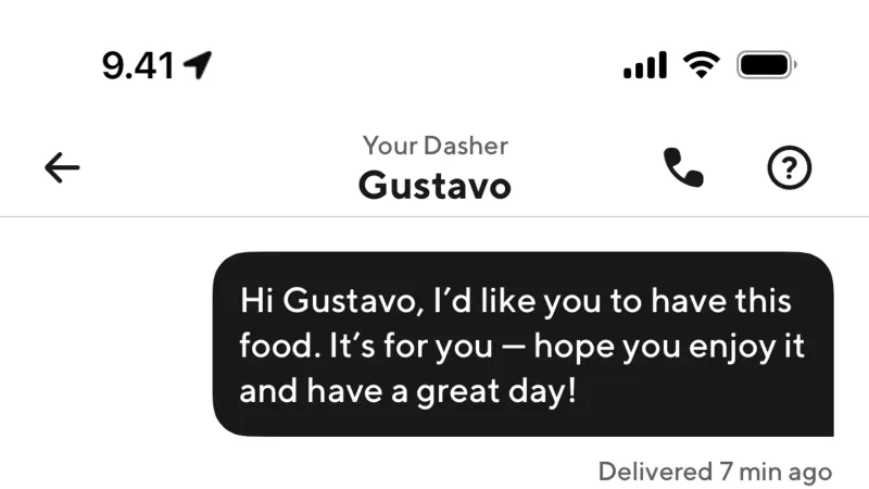 Chat Detail — DoorDash, Food & Drink UI