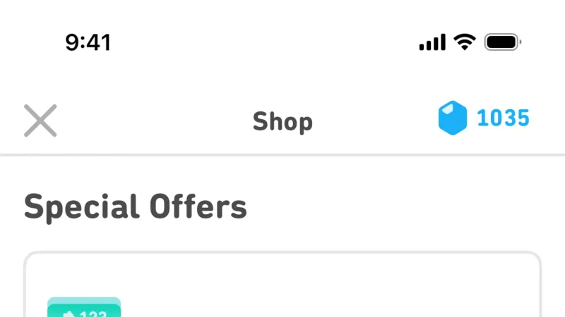 Shop & Storefront — Duolingo, Education UI