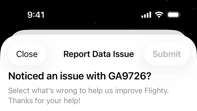 Flag & Report — Flighty, Travel UI
