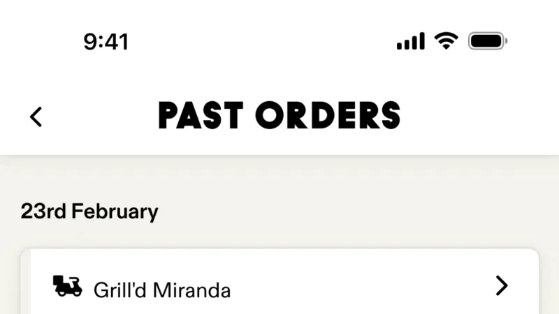 Order History — Grill'd, Food & Drink UI