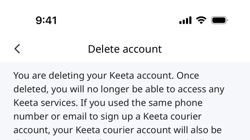 Delete & Deactivate Account — Keeta, Food & Drink UI