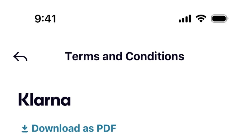Terms & Conditions — Klarna, Fintech UI