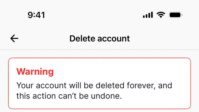 Delete & Deactivate Account — Nibble, Food & Drink UI