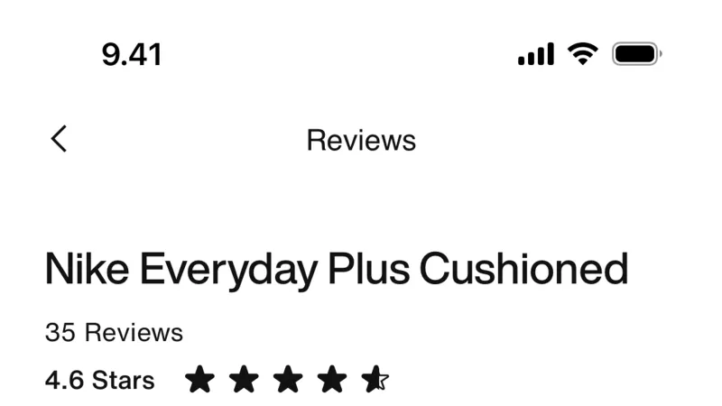 Reviews & Ratings — Nike, E-commerce UI