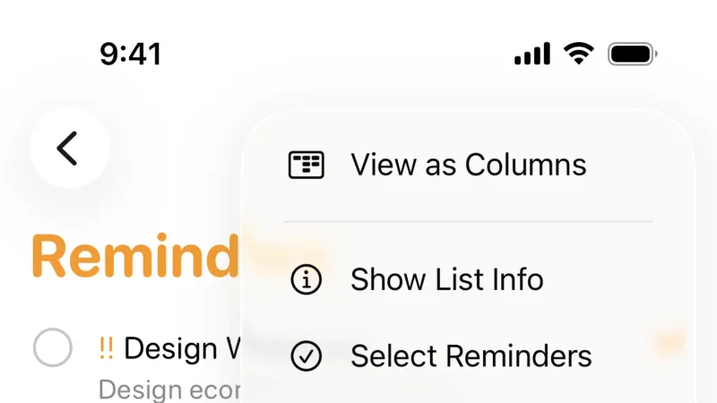 Dropdown Menu — Apple Reminders, Productivity UI