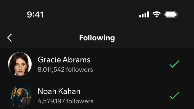 Followers & Following — Spotify, Entertainment UI