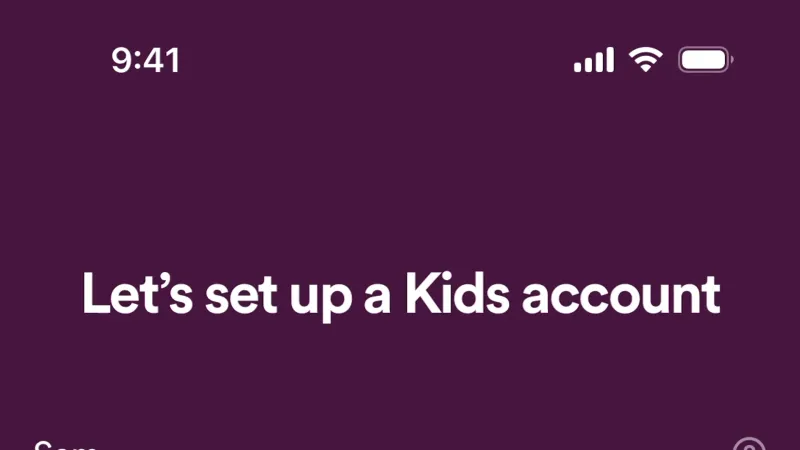 Account Setup — Spotify Kids, Entertainment UI