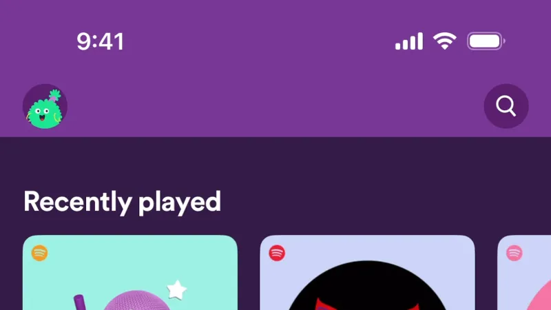 Drawer — Spotify Kids, Entertainment UI