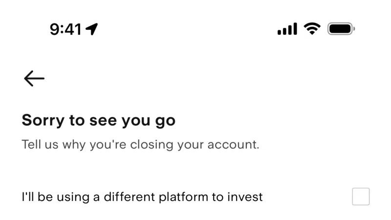 Delete & Deactivate Account — Stake, Fintech UI