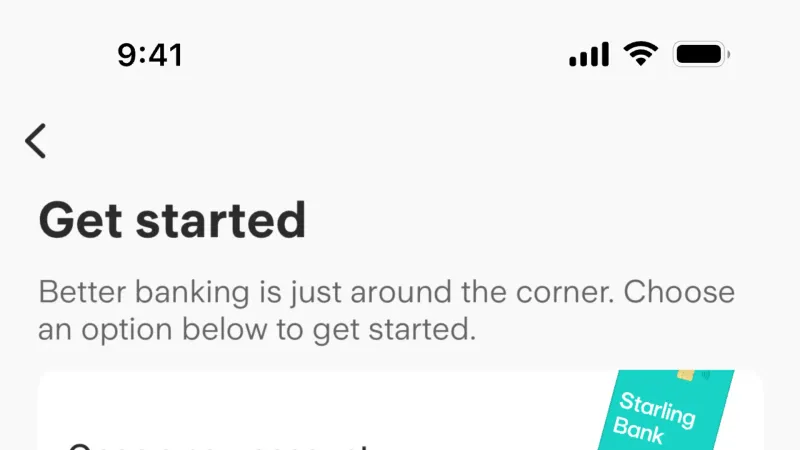 Welcome & Get Started — Starling Bank, Fintech UI
