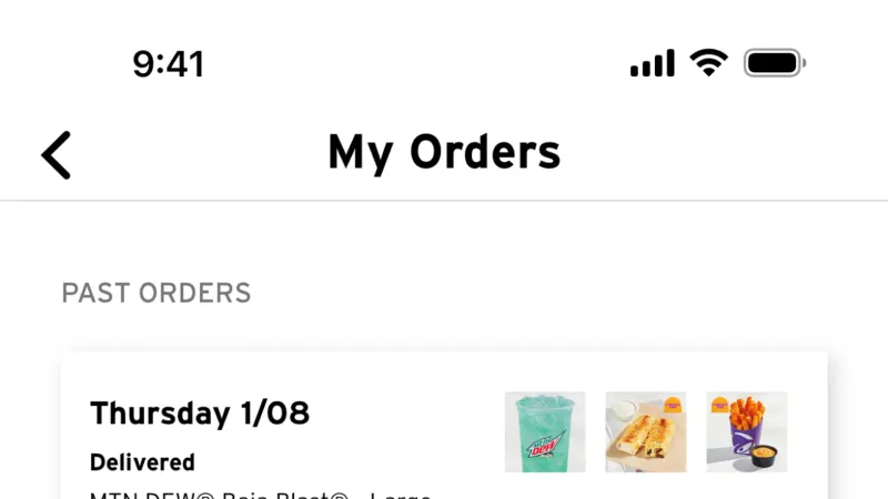 Order History — Taco Bell, Food & Drink UI