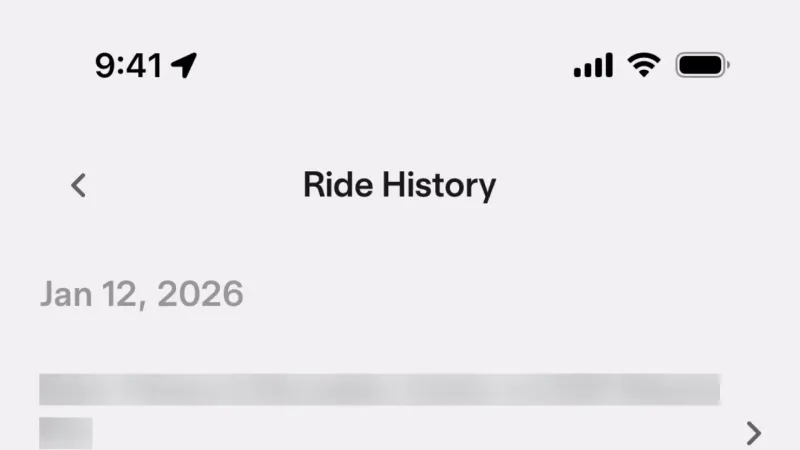 Order History — Tesla Robotaxi, Travel UI