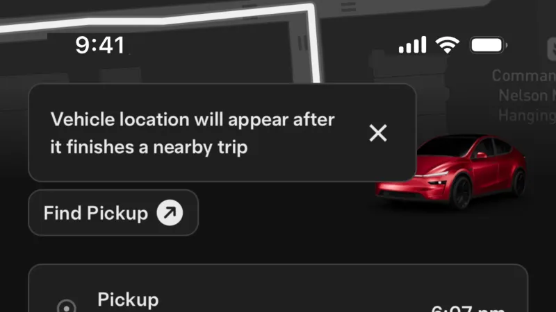 Dark Mode — Tesla Robotaxi, Travel UI