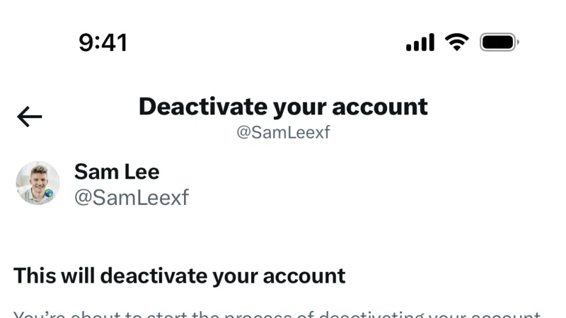 Delete & Deactivate Account — X, Social UI