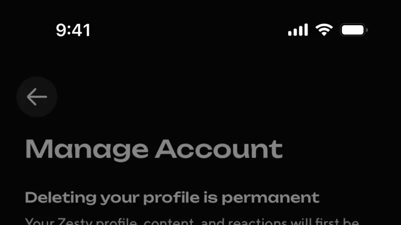 Delete & Deactivate Account — Zesty, Food & Drink UI