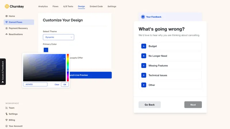 Churnkey — SaaS, интерфейс, скриншот 2/287
