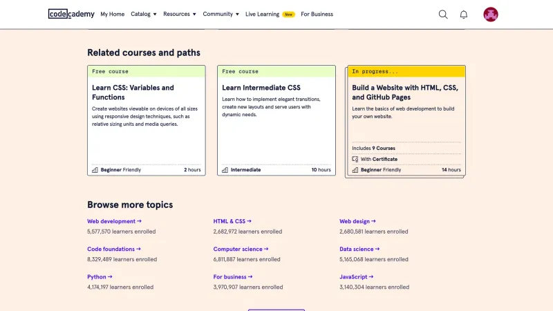 Codecademy — Education, интерфейс, скриншот 11/445