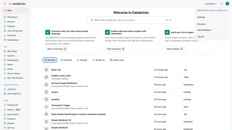 Databricks — Analytics, интерфейс, скриншот 7/614