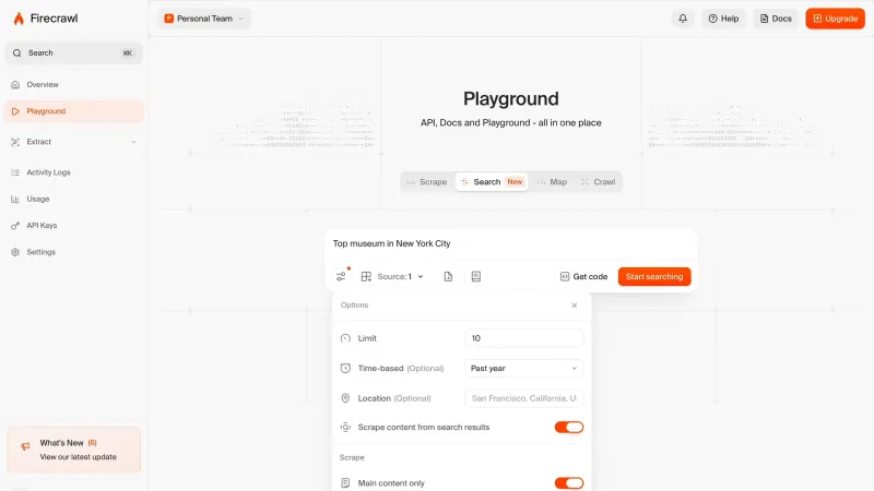 Firecrawl — Developer Tools, интерфейс, скриншот 4/126