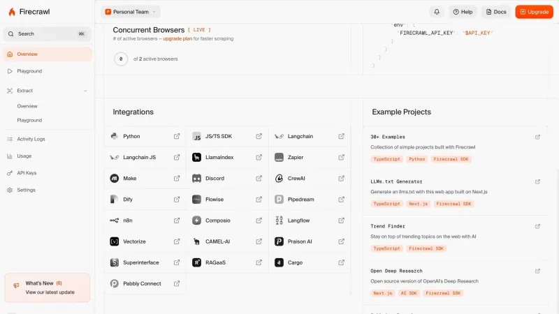 Firecrawl — Developer Tools, интерфейс, скриншот 12/126