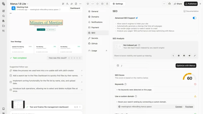 Manus — AI & ML, интерфейс, скриншот 11/288