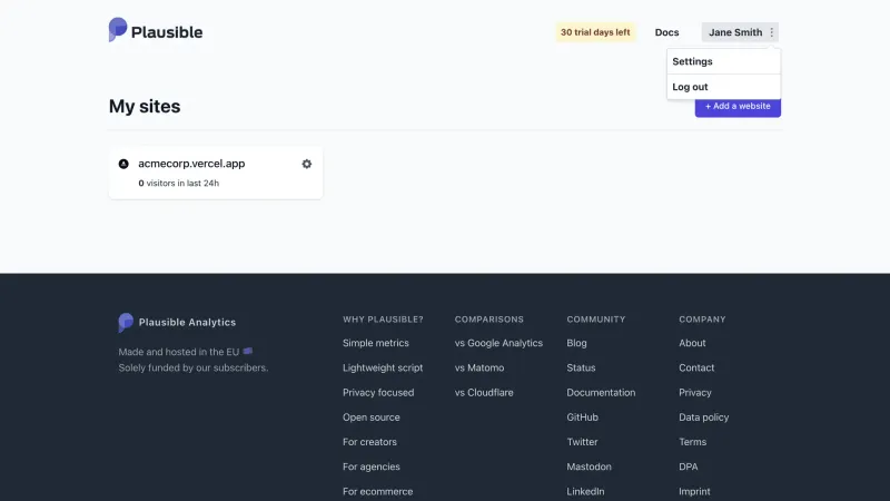 Plausible — Analytics, интерфейс, скриншот 11/207