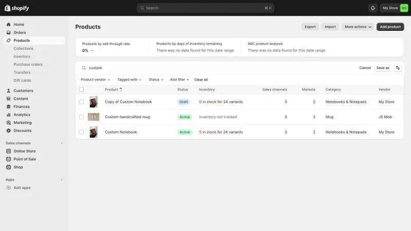 Shopify — E-commerce, интерфейс, скриншот 3/1128