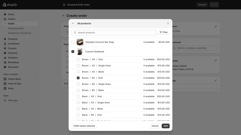 Shopify — E-commerce UI, screenshot 1022